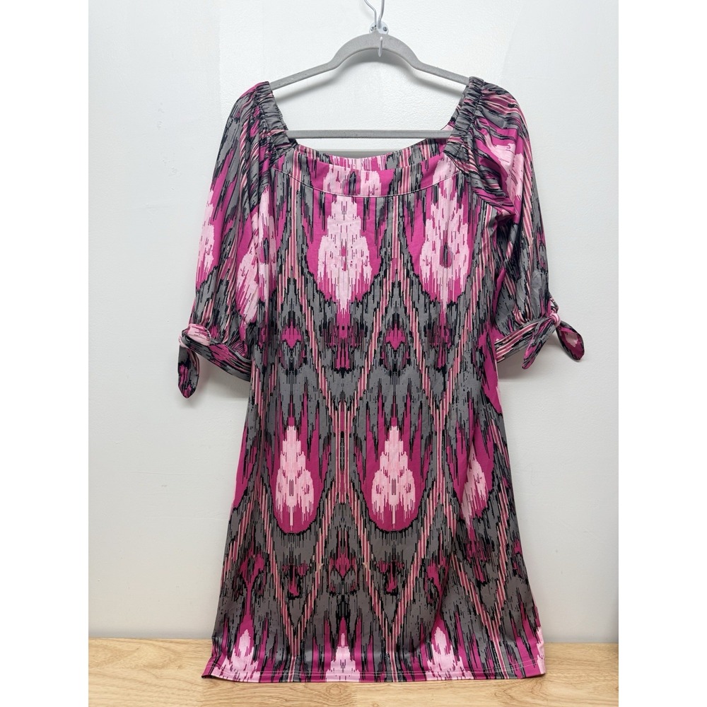 Tracy Negoshian Lydia Ikat Haze Pink Gray off shoulder shift dress Medium #32